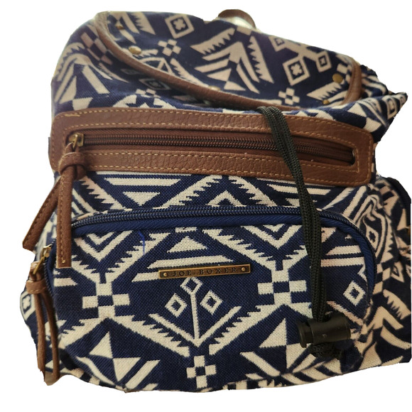 Joe Boxer Backpack Jute Fabric w/Vegan Strap Blue/White Brown - Picture 1 of 11